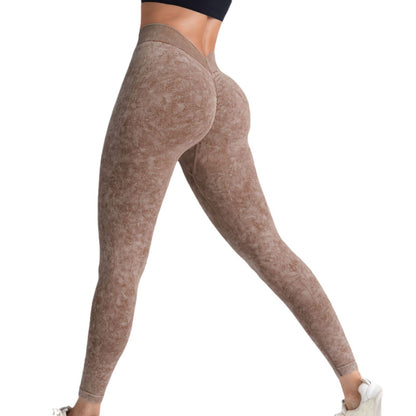 scrunch back gym leggings brown backview