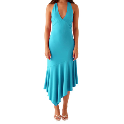 Elegant Halter Pleated Midi Dress