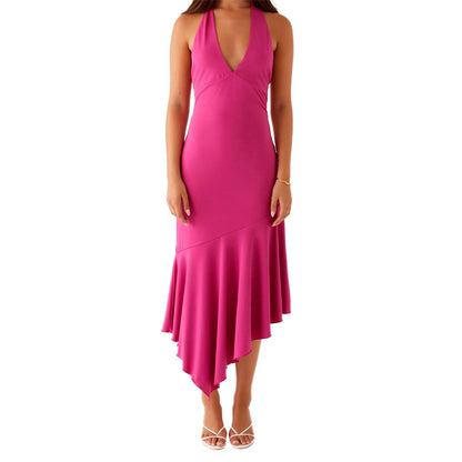 Elegant Halter Pleated Midi Dress