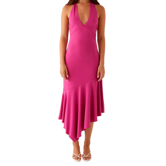 Elegant Halter Pleated Midi Dress