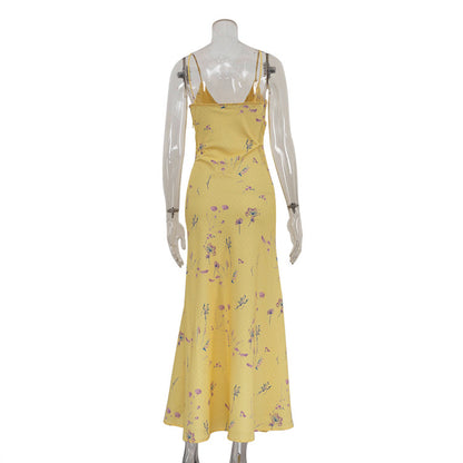 Sleeveless Deep V Print Dress