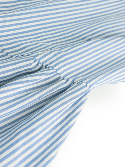 close up view of waist for blue casual striped midi summer dress