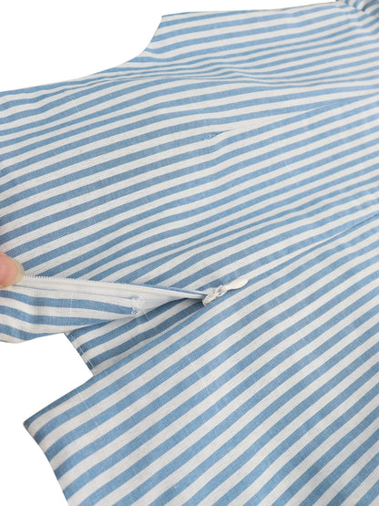 Back zipper  view of casual blue striped midi summer dress