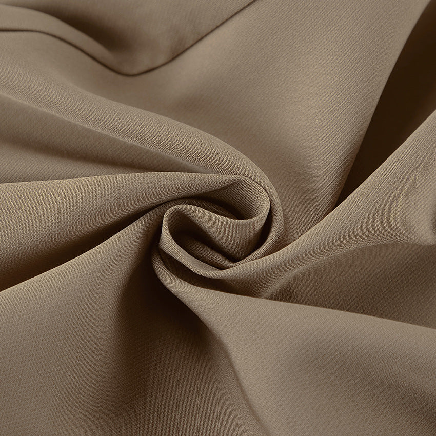 Close-up of brown fabric for Tailored Sleeveless Vest & High-Waisted Wide-Leg Pants Suit two piece outfit set