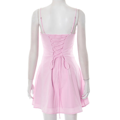 Sling Pleated Lace-up Desire Dress