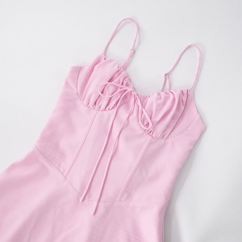 Sling Pleated Lace-up Desire Dress