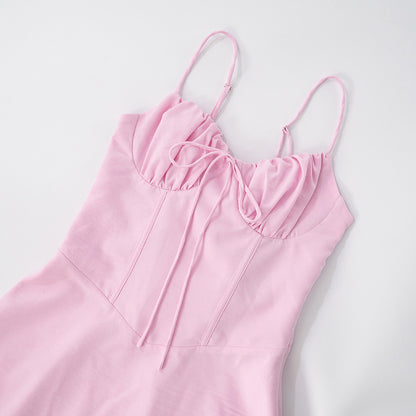 Sling Pleated Lace-up Desire Dress