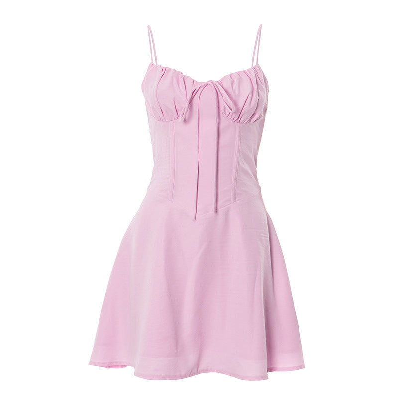 Sling Pleated Lace-up Desire Dress