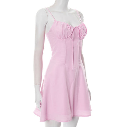 Sling Pleated Lace-up Desire Dress