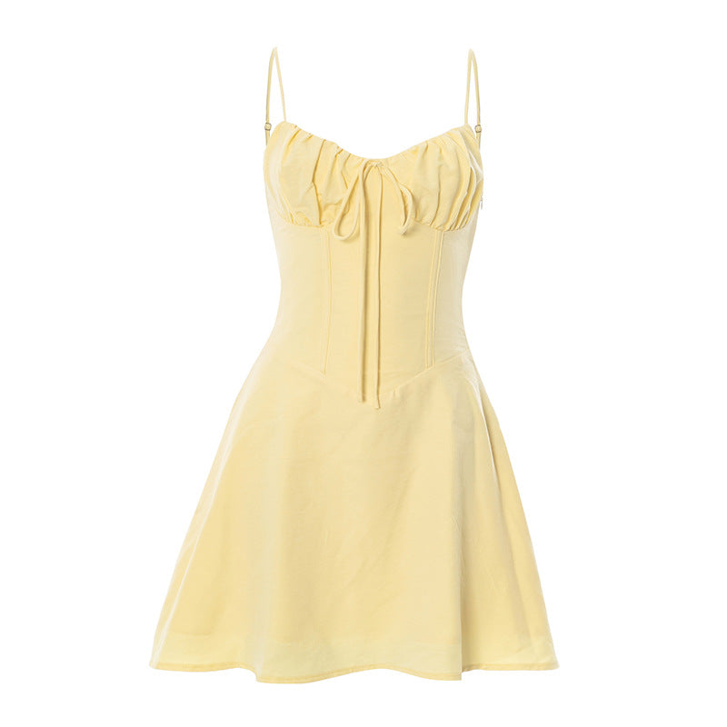 Sling Pleated Lace-up Desire Dress