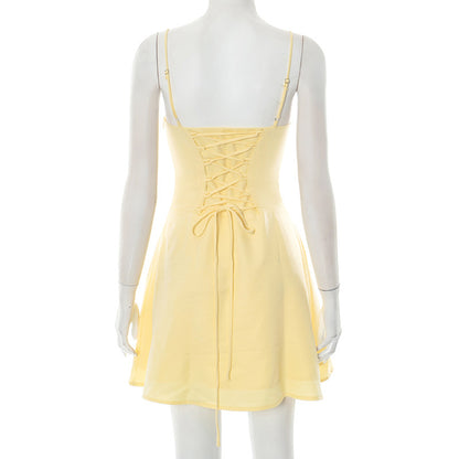 Sling Pleated Lace-up Desire Dress