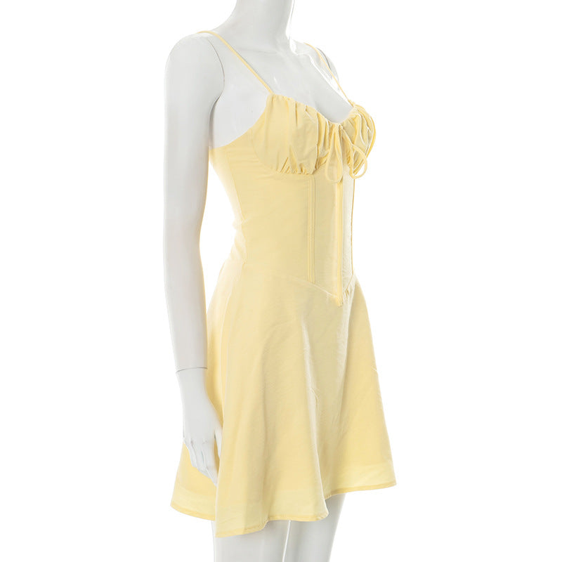 Sling Pleated Lace-up Desire Dress