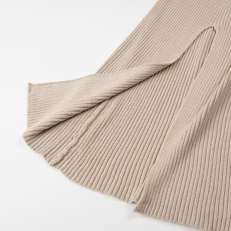 Slit V-neck Hollow Knitted Dress