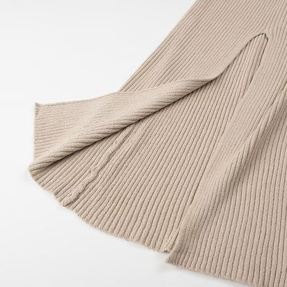 Slit V-neck Hollow Knitted Dress