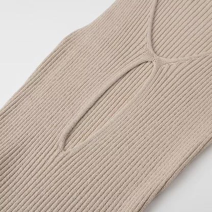 Slit V-neck Hollow Knitted Dress