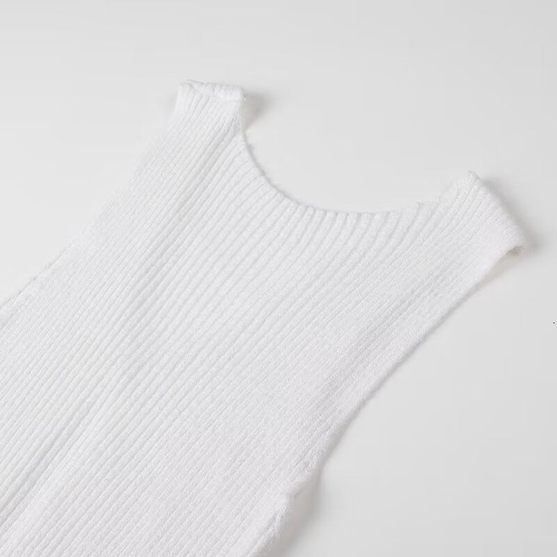 Slit V-neck Hollow Knitted Dress