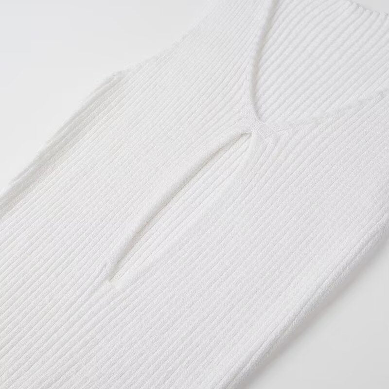 Slit V-neck Hollow Knitted Dress