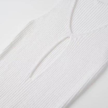 Slit V-neck Hollow Knitted Dress