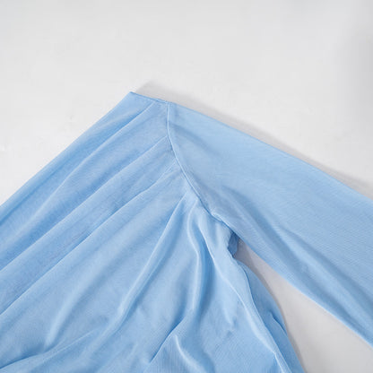 Solid Long-sleeved Off-shoulder Top