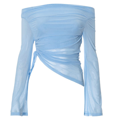Solid Long-sleeved Off-shoulder Top