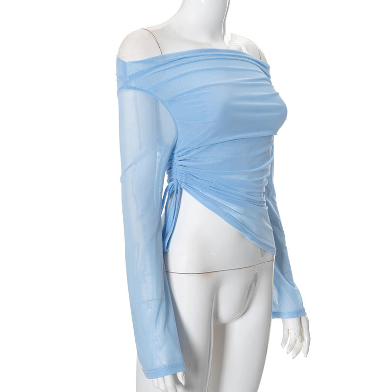 Solid Long-sleeved Off-shoulder Top