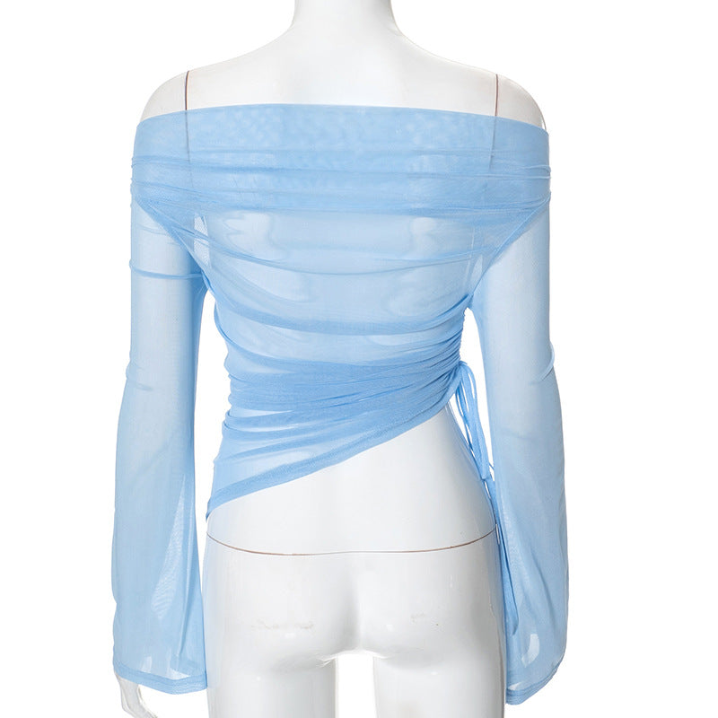 Solid Long-sleeved Off-shoulder Top