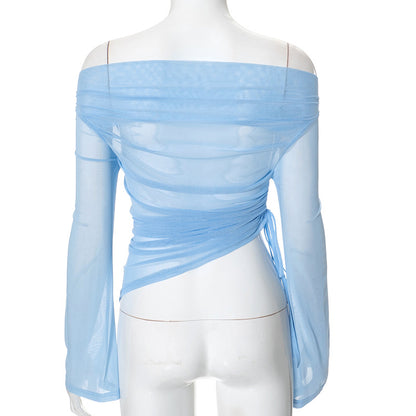 Solid Long-sleeved Off-shoulder Top
