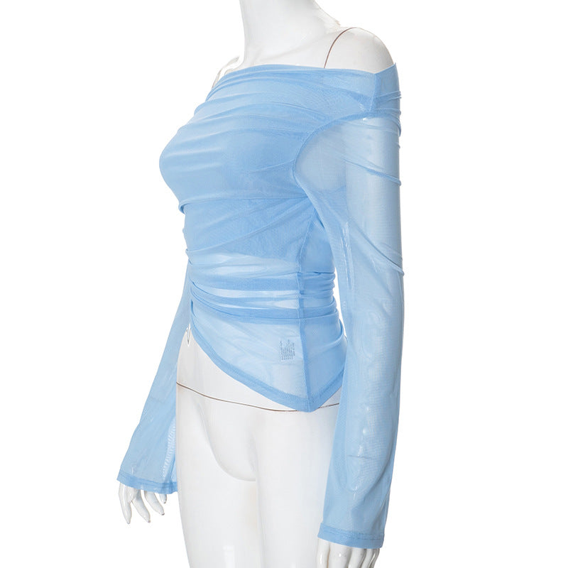 Solid Long-sleeved Off-shoulder Top