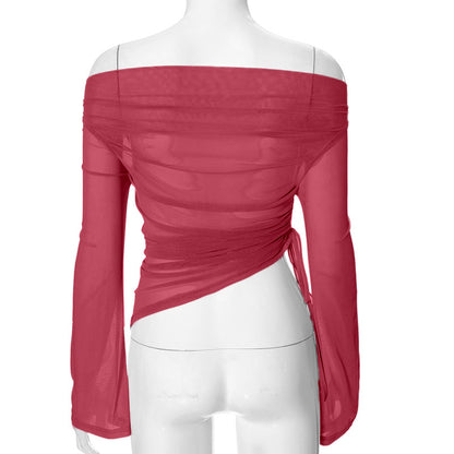 Solid Long-sleeved Off-shoulder Top