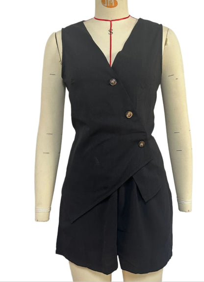 Solid Slanted Vest Shorts Set