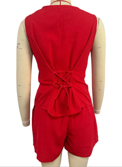 Solid Slanted Vest Shorts Set