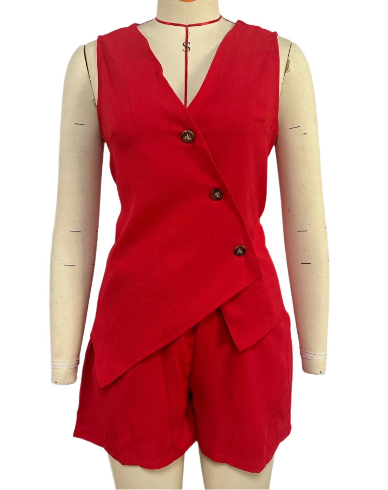 Solid Slanted Vest Shorts Set