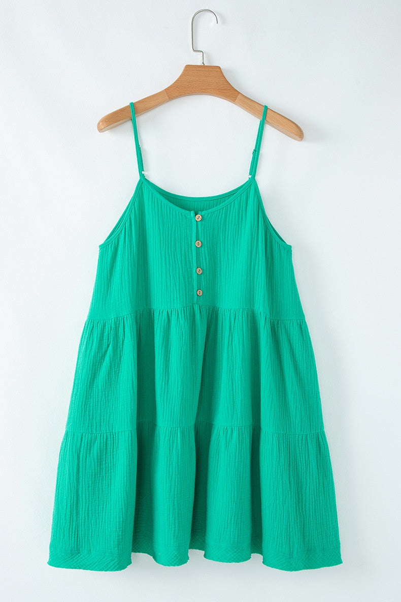 Solid Suspender Loose Casual Dress