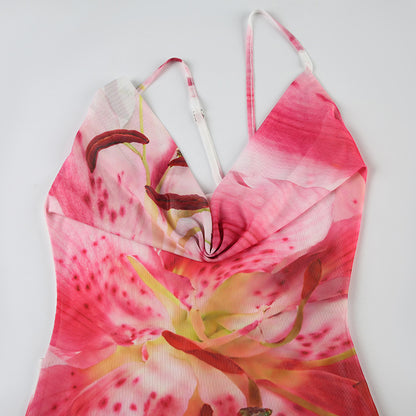 Stitching Flower Print Dress