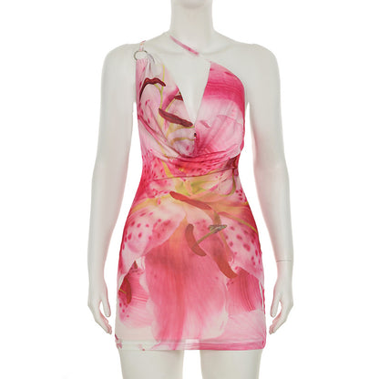 Stitching Flower Print Dress
