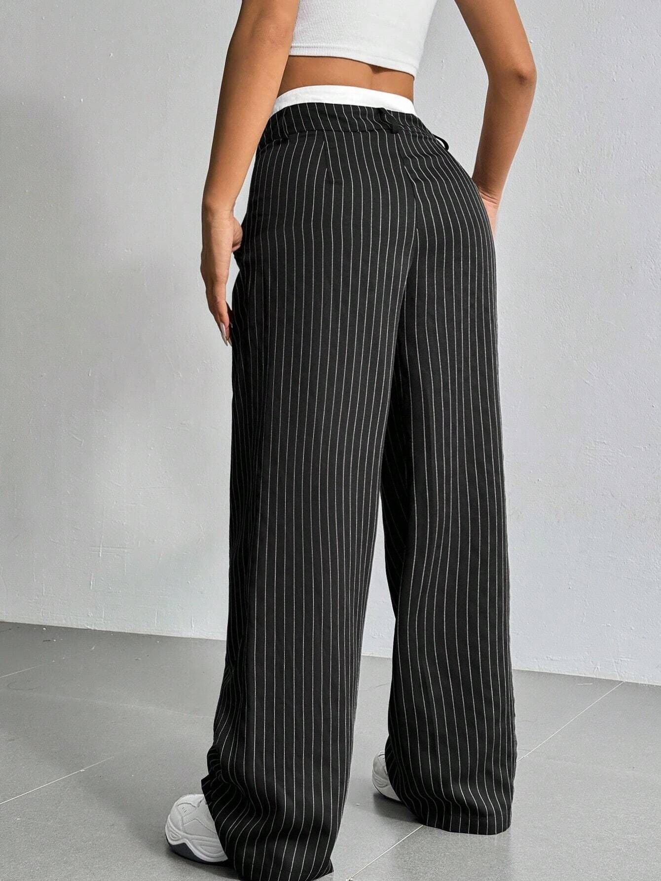 Stripe High Waist Straight Leg Trousers