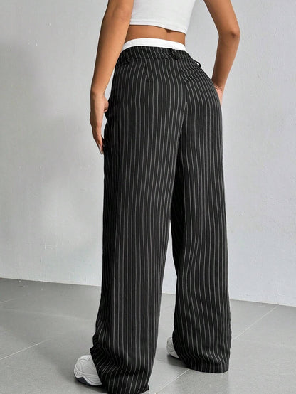Stripe High Waist Straight Leg Trousers