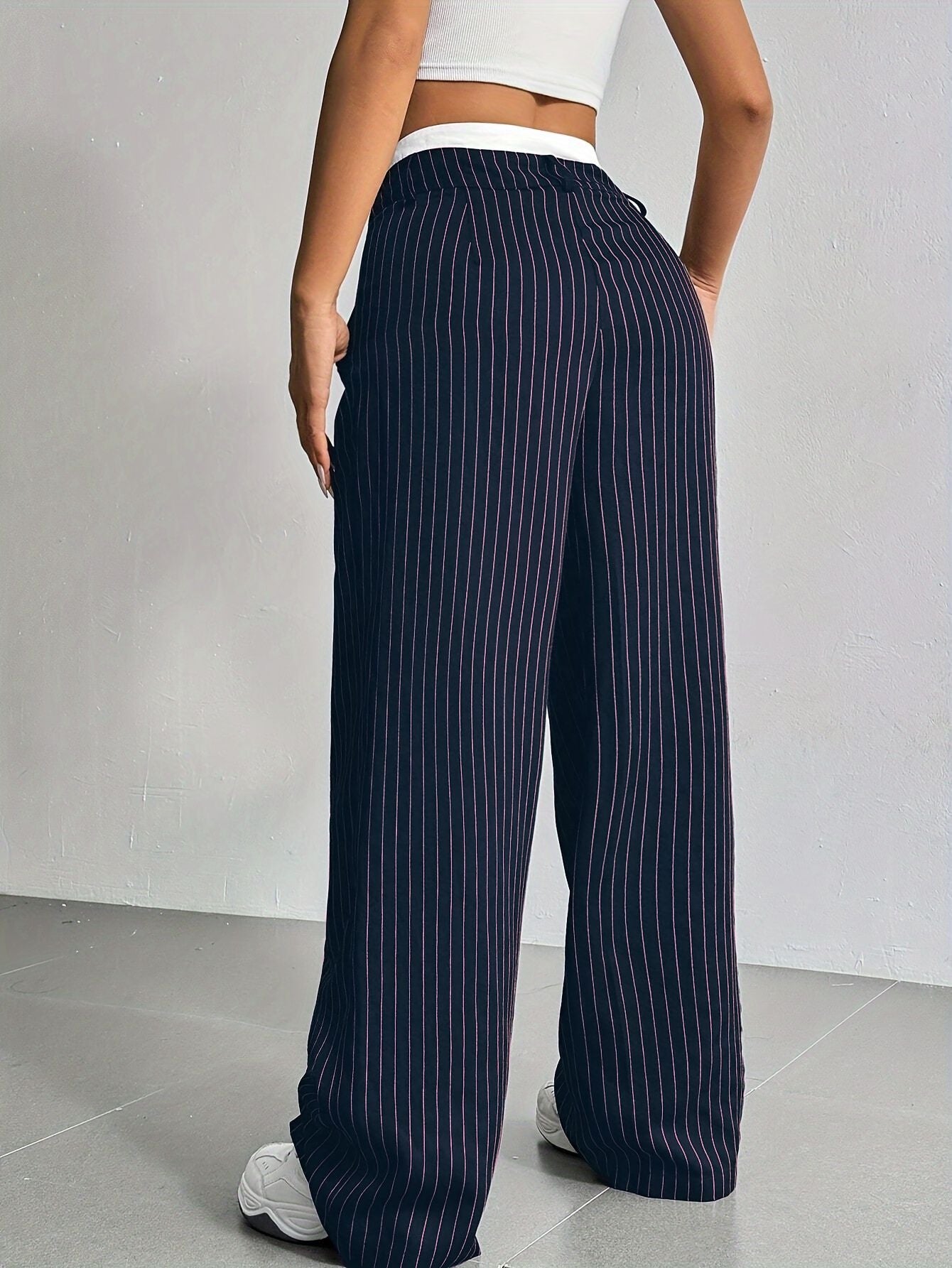 Stripe High Waist Straight Leg Trousers