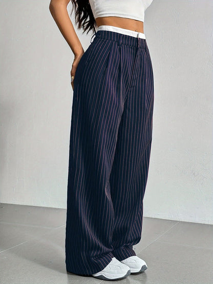 Stripe High Waist Straight Leg Trousers