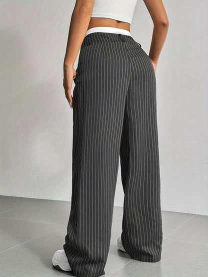 Stripe High Waist Straight Leg Trousers