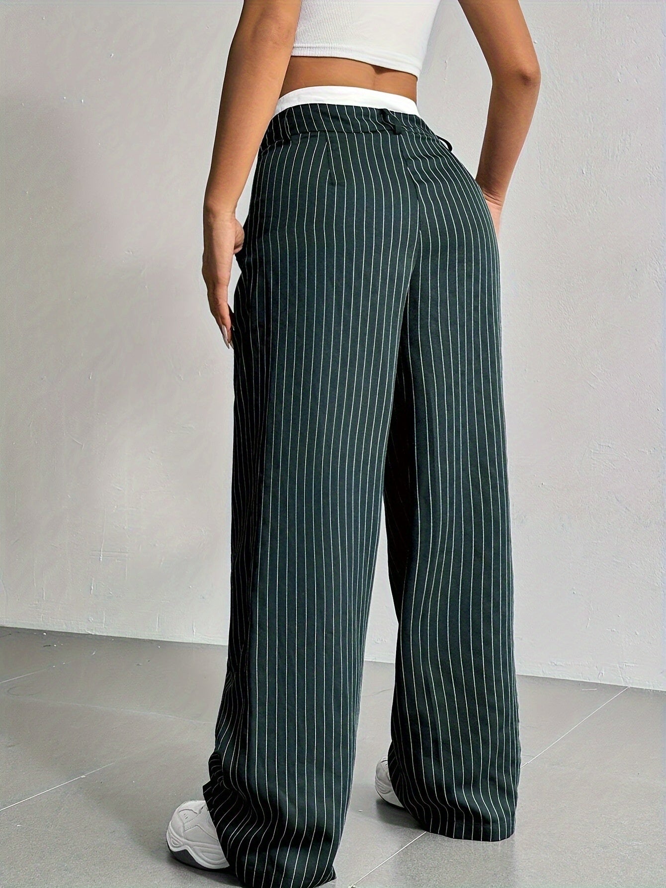 Stripe High Waist Straight Leg Trousers
