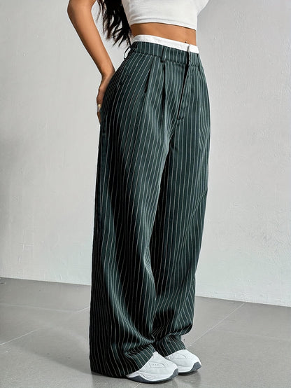 Stripe High Waist Straight Leg Trousers
