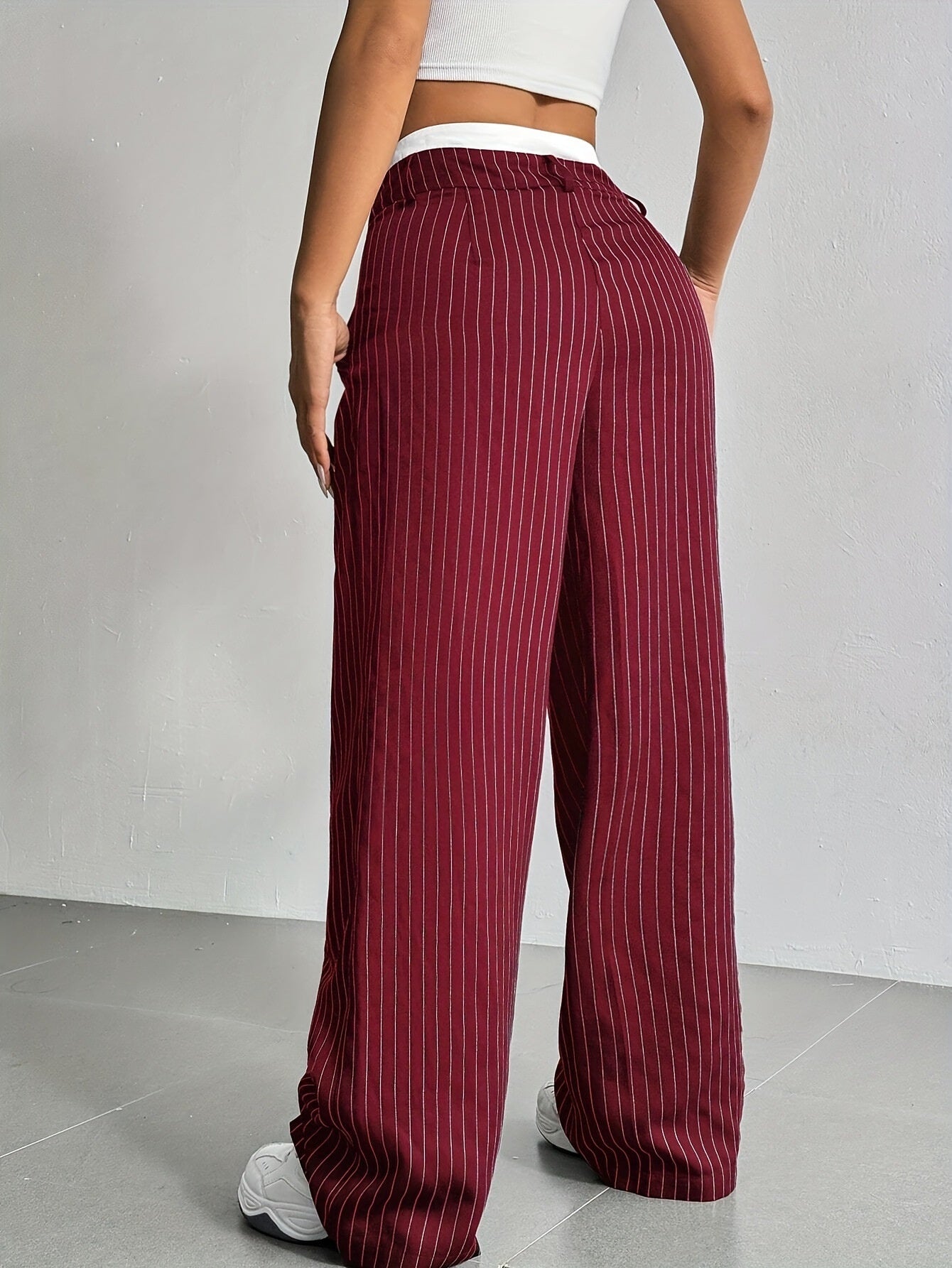 Stripe High Waist Straight Leg Trousers