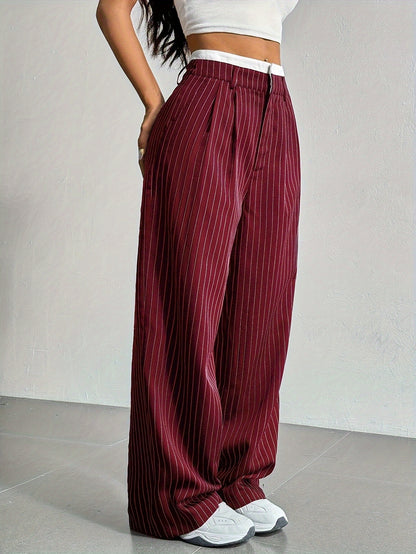 Stripe High Waist Straight Leg Trousers