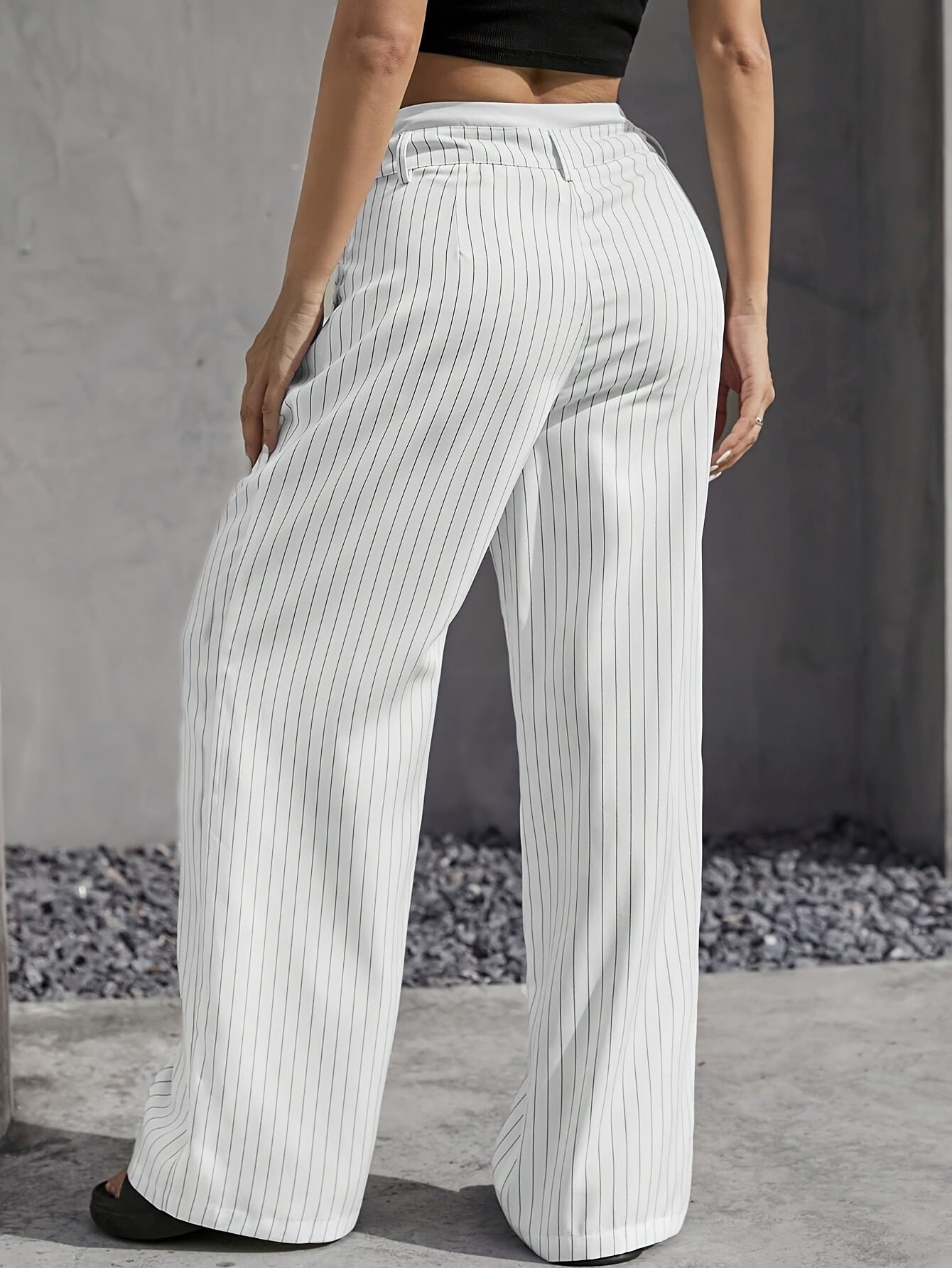 Stripe High Waist Straight Leg Trousers