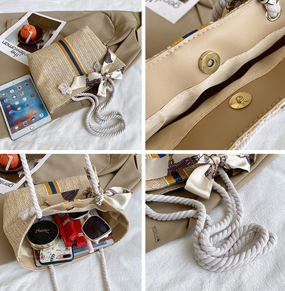Stripe Large Straw Woven Bag