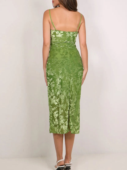 Textured Tie-Front Bodycon Cami Dress back view worn by a woman on a white background
