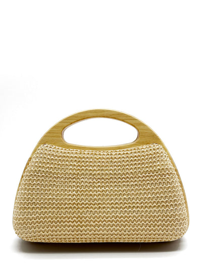 Wooden Handle Straw Sequins Handbag