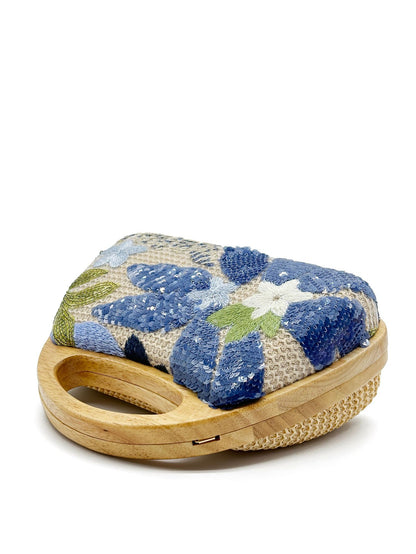 Wooden Handle Straw Sequins Handbag