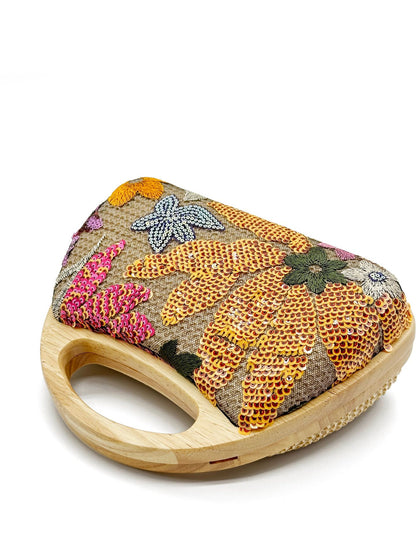 Wooden Handle Straw Sequins Handbag